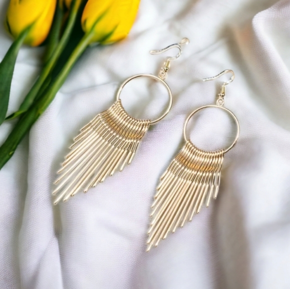 Gold Drop Dangling Earrings - Picture 11 of 11